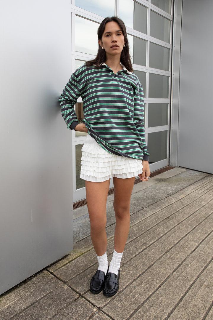 STRIPED RUGBY POLO LONG SLEEVE SHIRT in Green Stripe — alternate angle