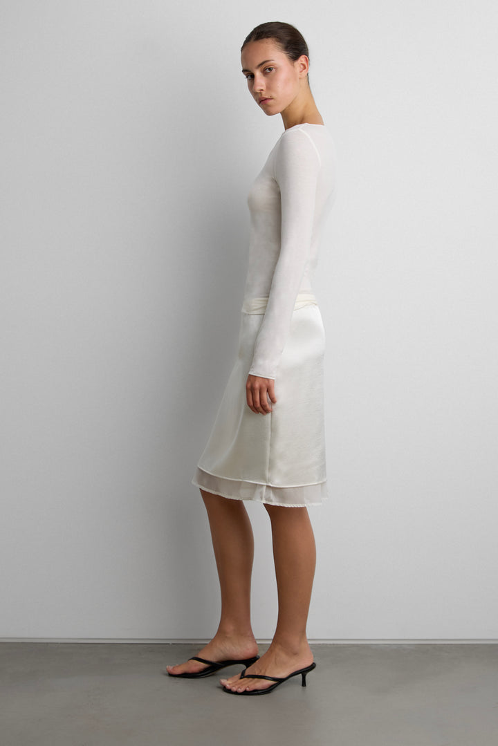 SHEER LIGHTWEIGHT BOAT NECK TOP in Cream — alternate angle