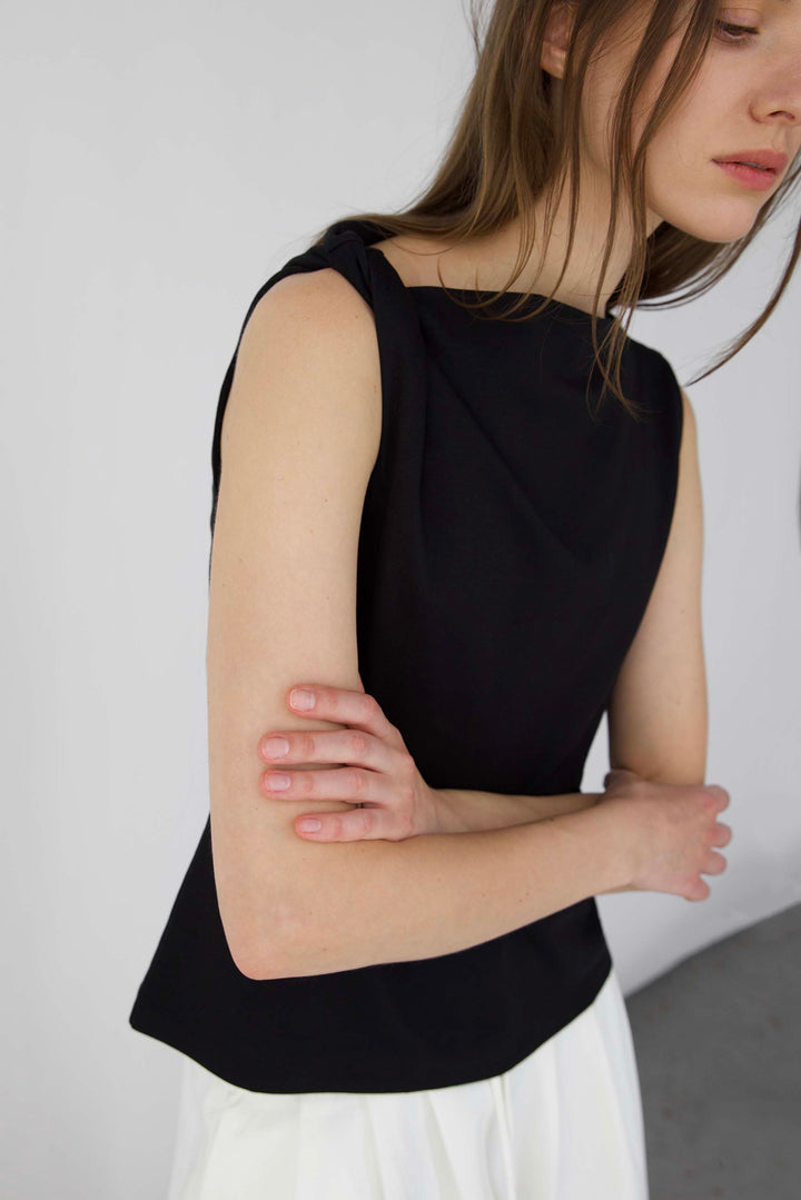 100% COTTON BOAT NECKLINE TANK in Black — alternate angle