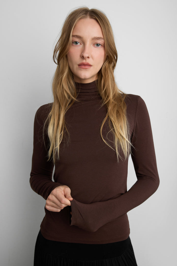 MOCKNECK TOP in Coffee Bean — alternate angle
