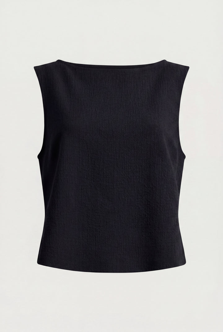 COTTON BLEND SLEEVELESS TANK TOP in Black — alternate angle