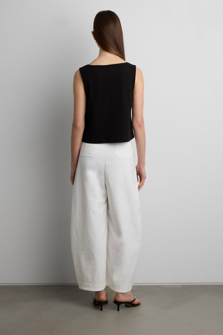COTTON BLEND SLEEVELESS TANK TOP in Black — alternate angle