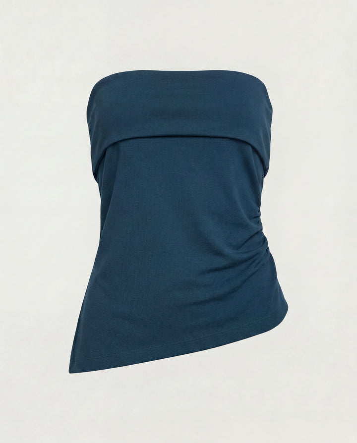 FOLD OVER TUBE TOP in Midnight Navy — alternate angle