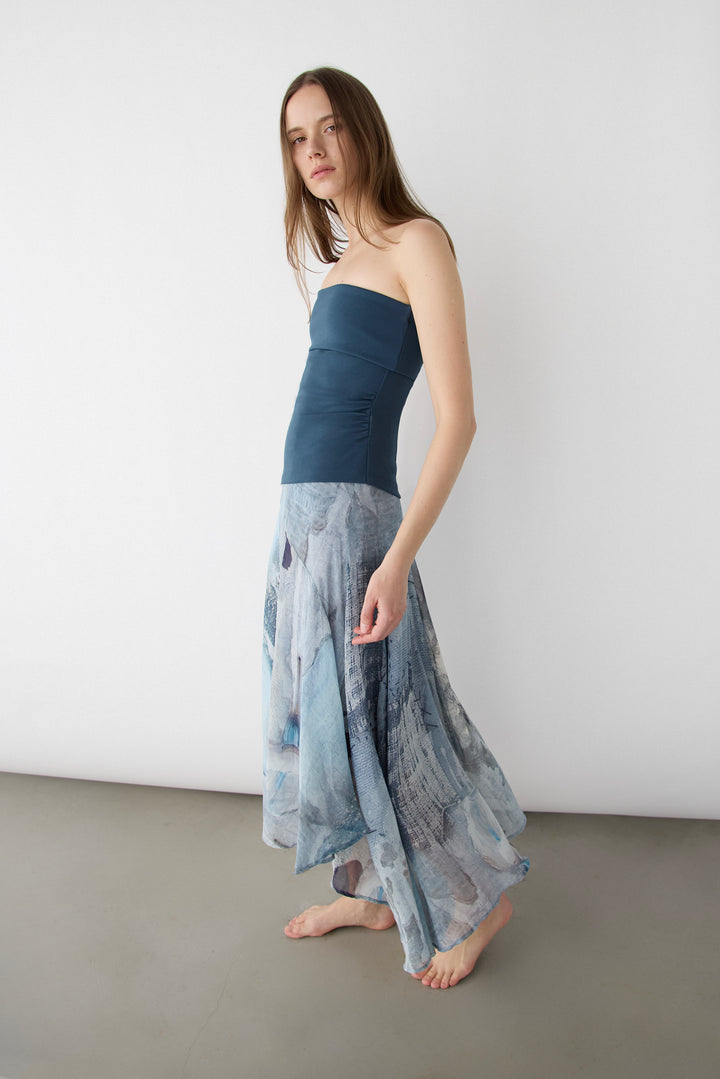 FOLD OVER TUBE TOP in Midnight Navy — alternate angle