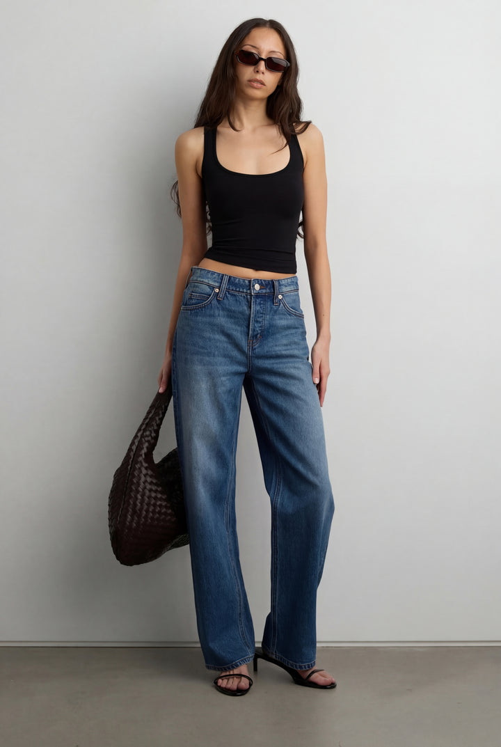 SCOOP NECK CROPPED TANK TOP in Black — alternate angle