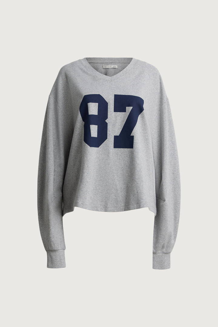 GRAPHIC PRINT V-NECK LONG SLEEVE in Medium Heather Grey — alternate angle