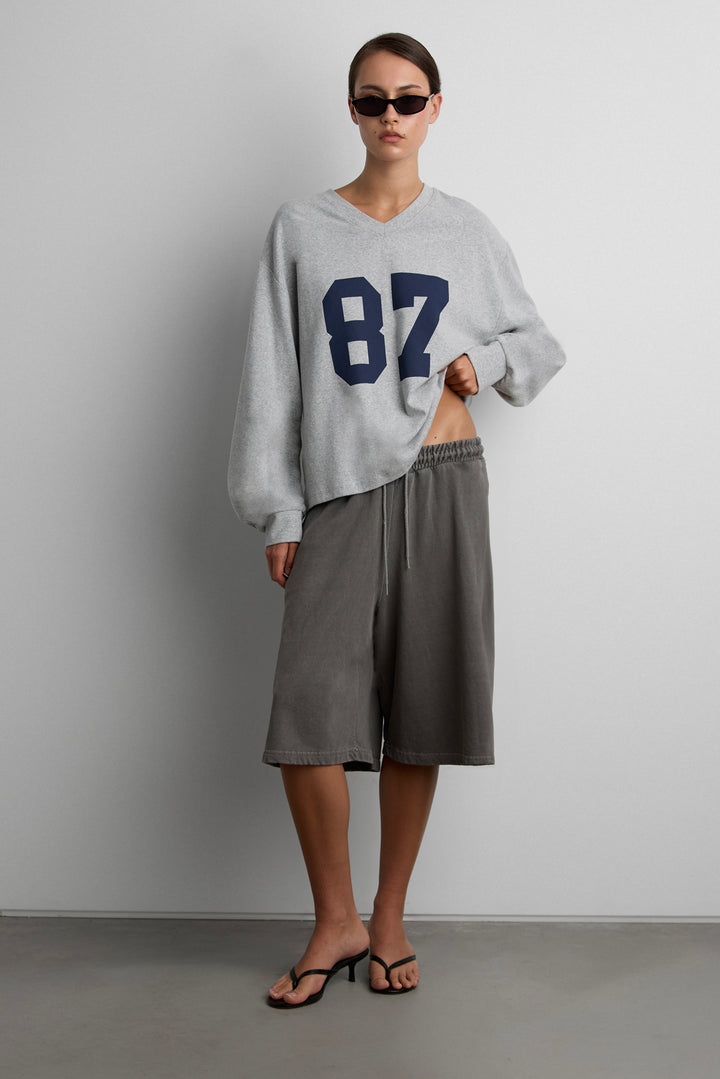 GRAPHIC PRINT V-NECK LONG SLEEVE in Medium Heather Grey — alternate angle