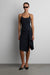 Woven print halter neck tank with open back in grey plaid — image