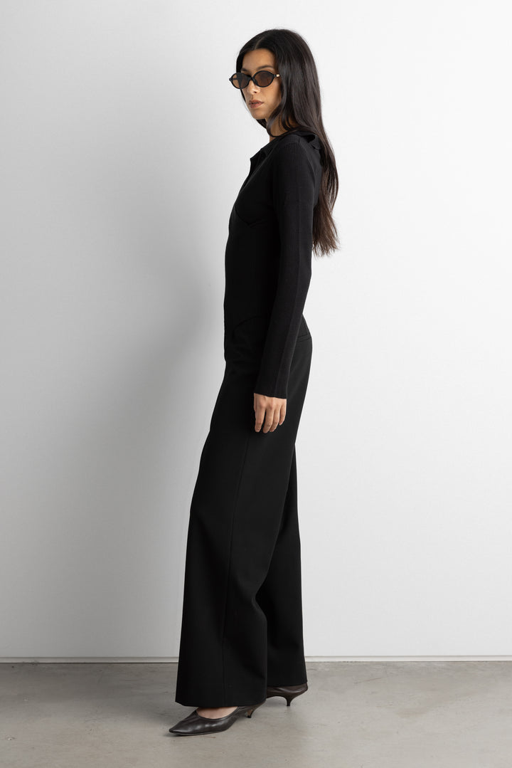 CROSSOVER COLLARED SWEATER in Black — alternate angle