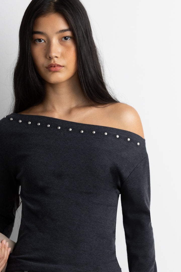 STUD DETAIL OFF THE SHOULDER TOP