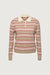 Classic fit striped polo long sleeve sweater in beige mix — main image
