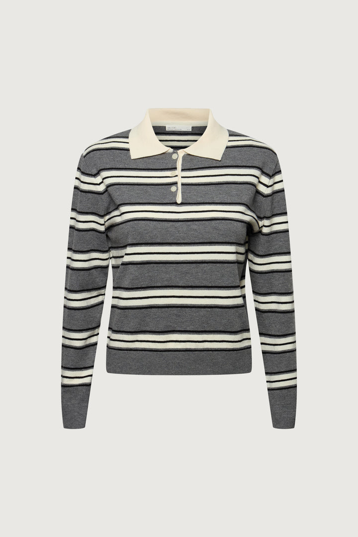 CLASSIC FIT STRIPED POLO SWEATER in GRAY MIX — alternate angle