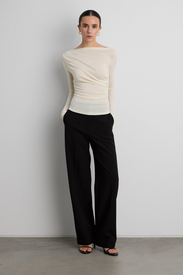 RUCHED LONG SLEEVE TOP in Cream — alternate angle