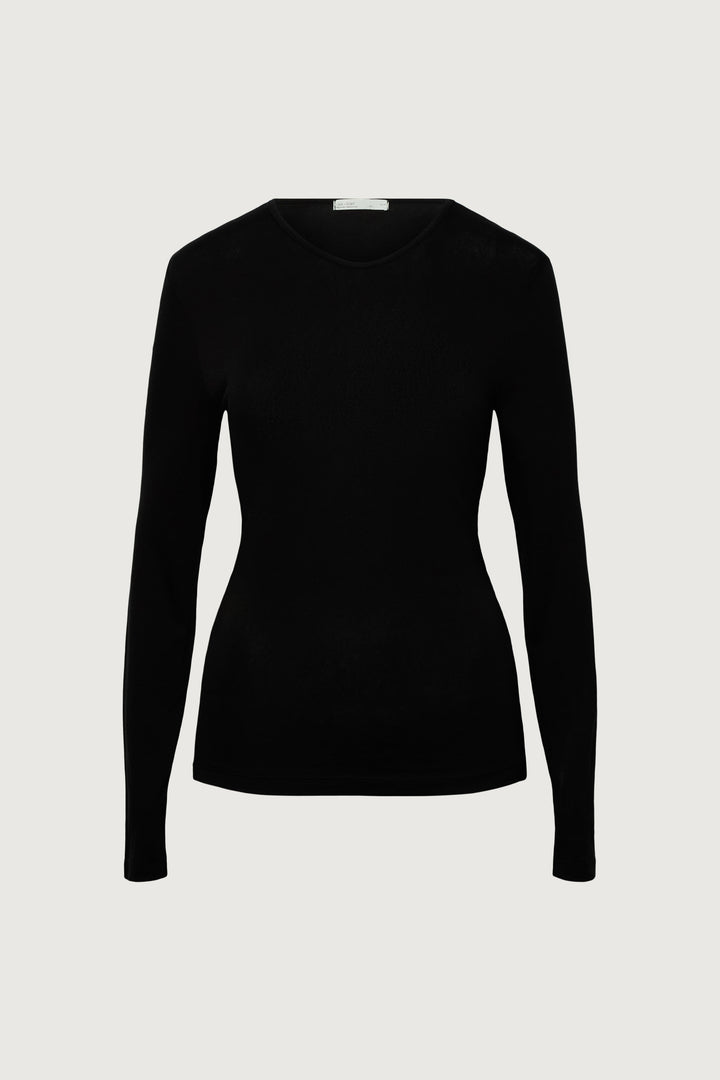CLASSIC TENCEL LONG SLEEVE TOP in Black — alternate angle