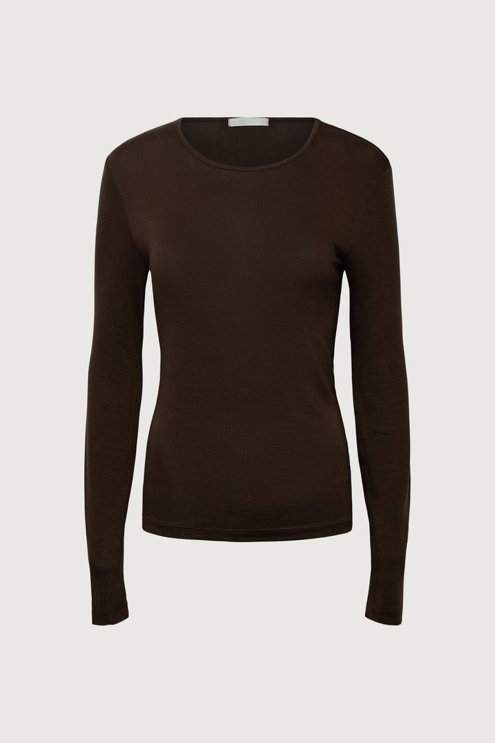 CLASSIC TENCEL LONG SLEEVE TOP in Brown — alternate angle