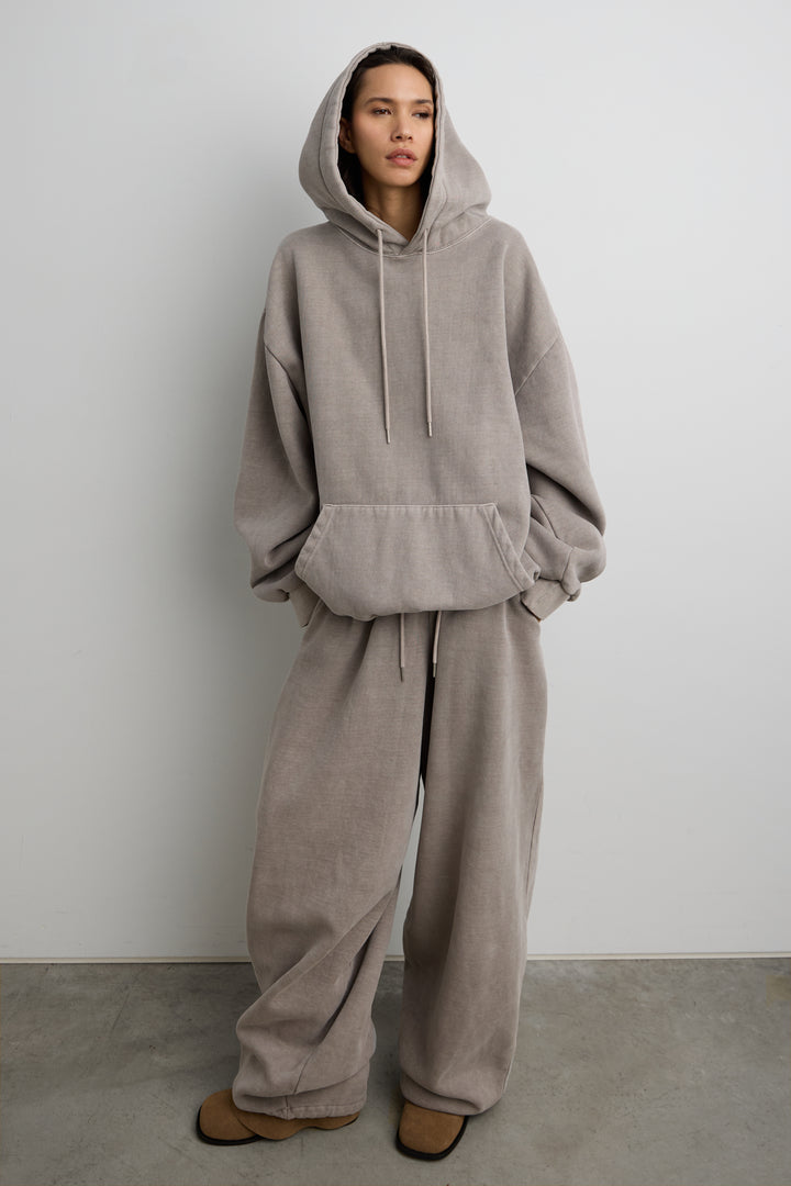 FLEECE STUDIO BOYFRIEND HOODIE in Taupe Grey — alternate angle
