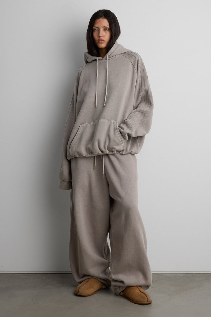 FLEECE STUDIO BOYFRIEND TRACK HOODIE in Taupe Grey — alternate angle