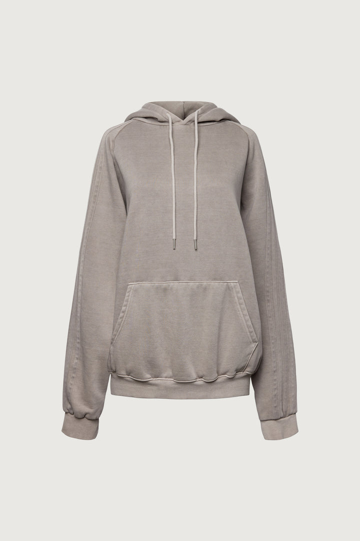FLEECE STUDIO BOYFRIEND TRACK HOODIE in Taupe Grey — alternate angle