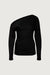 Ribbed knit off-shoulder draped top in black — main image