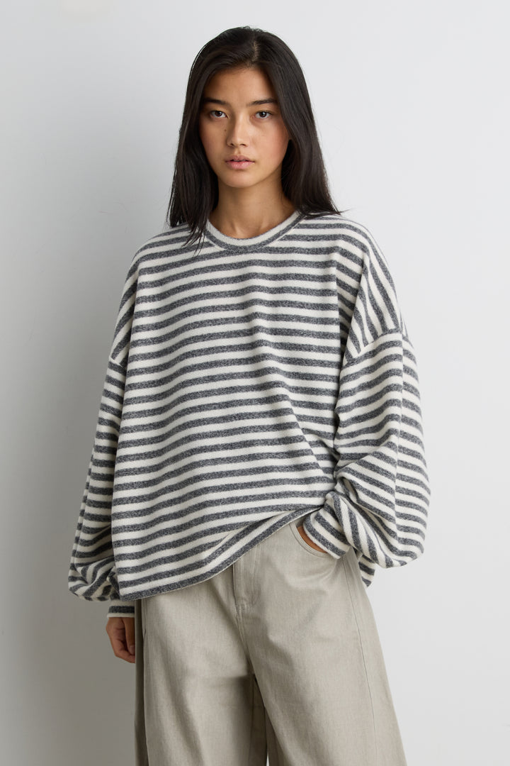 RELAXED STRIPED PULLOVER in Black stripe — alternate angle