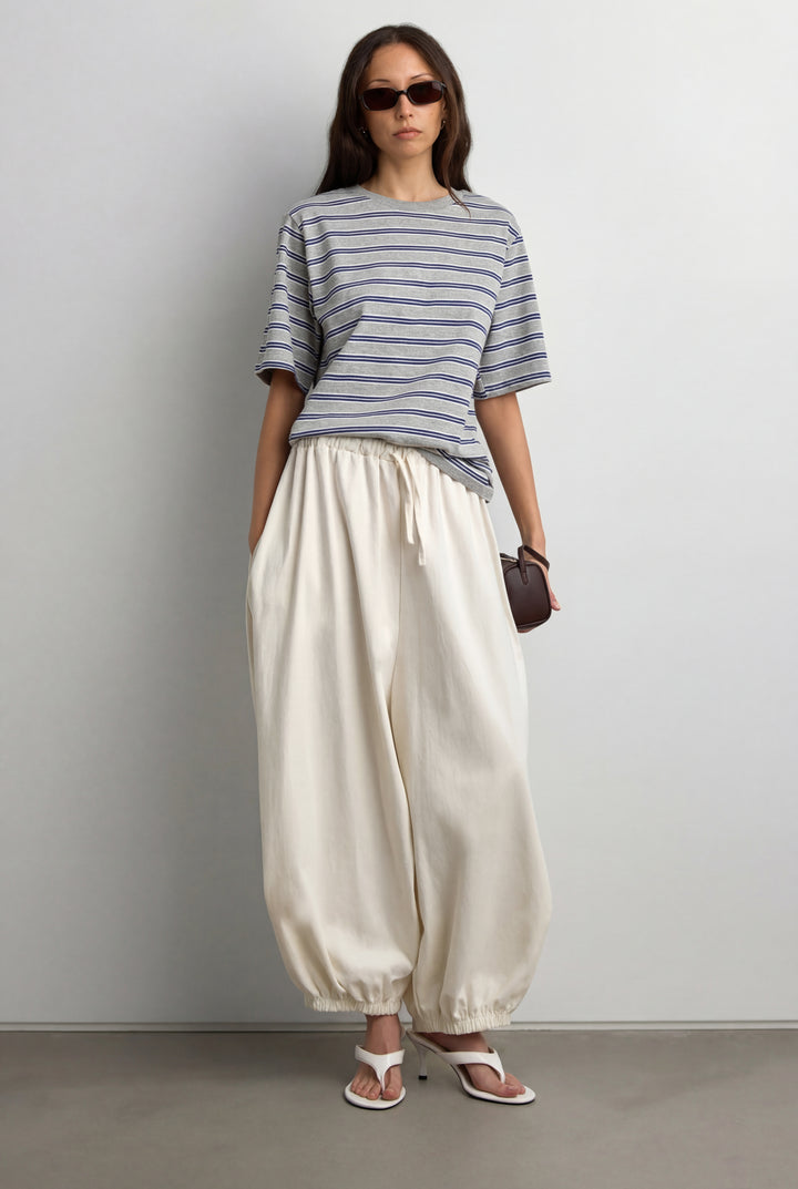 STRIPED COTTON T-SHIRT in Melange Grey — alternate angle