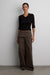 Fitted cotton modal v-neck quarter sleeve top in black — main image
