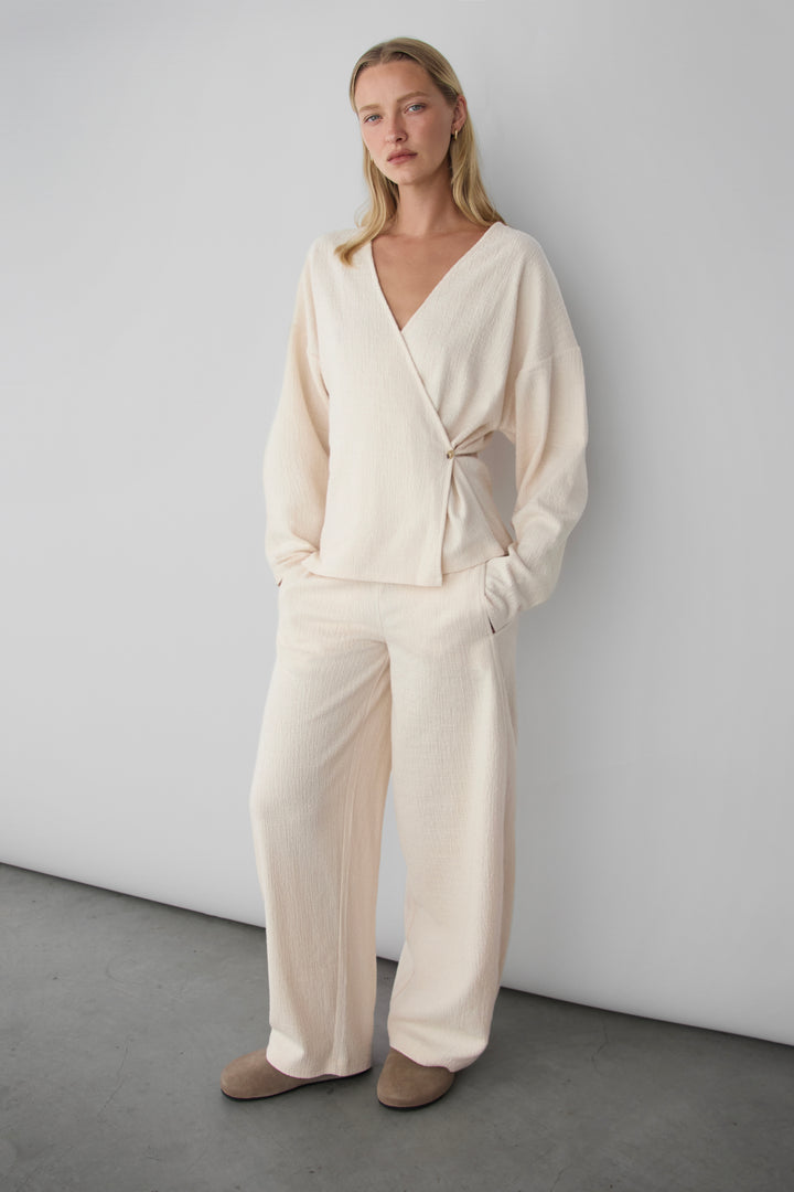 WRAP KNIT LONG SLEEVE TOP in Oatmeal — alternate angle