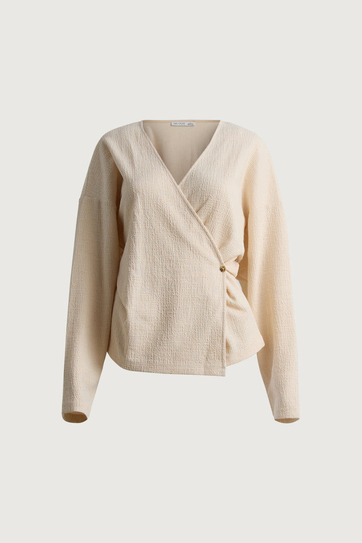 WRAP KNIT LONG SLEEVE TOP in Oatmeal — alternate angle