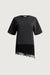 Asymmetrical top with lace trim in charcoal — main image