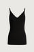 Ribbed knit lace cami tank top in black — main image