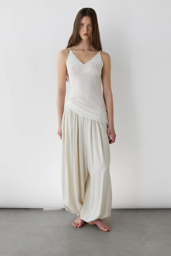 RIBBED KNIT LACE CAMI TANK TOP in Ivory — alternate angle