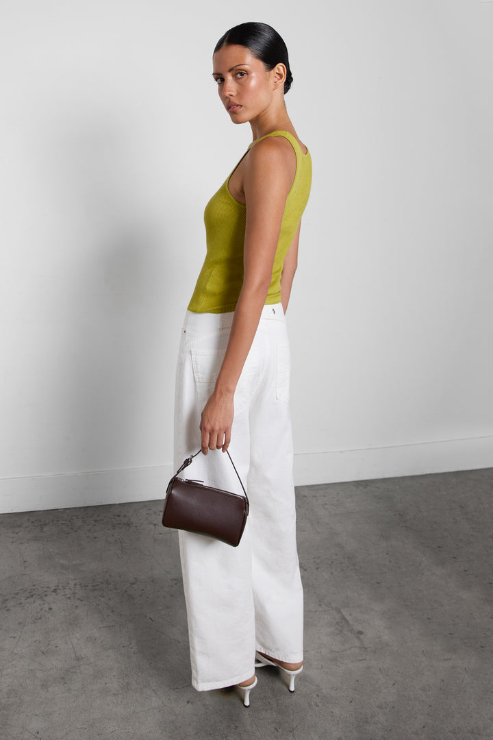 RIBBED SCOOP NECK TANK TOP in Dusty Olive — alternate angle