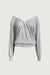 Lace trim v-neck slouchy top in melange grey — main image