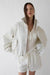 Sheer linen blend hoodie with button front in light oatmeal — main image