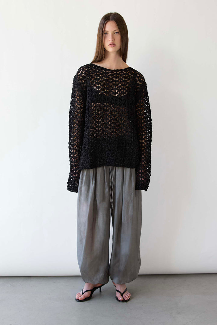 NET STITCH LONG SLEEVE TOP in Black — alternate angle