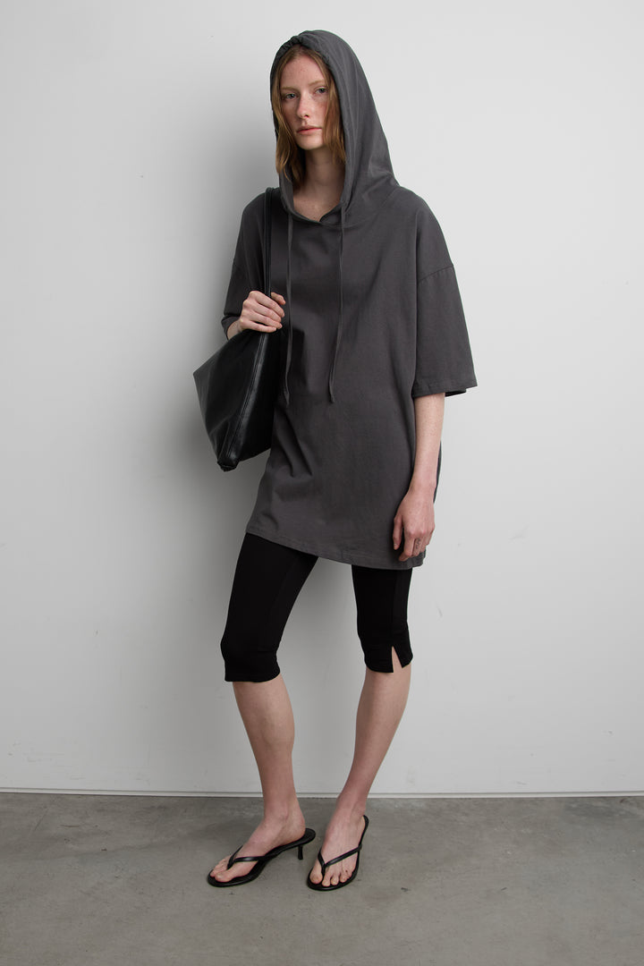 OVERSIZED SHORT SLEEVE HOODIE in Charcoal — alternate angle