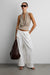 Draped halter neck top with snap button detail in beige — main image