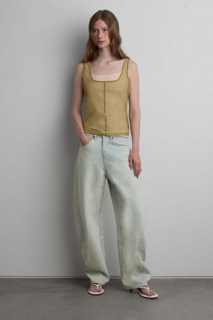 SHEER LAYERED TOP WITH PIPING DETAIL in Olive — alternate angle