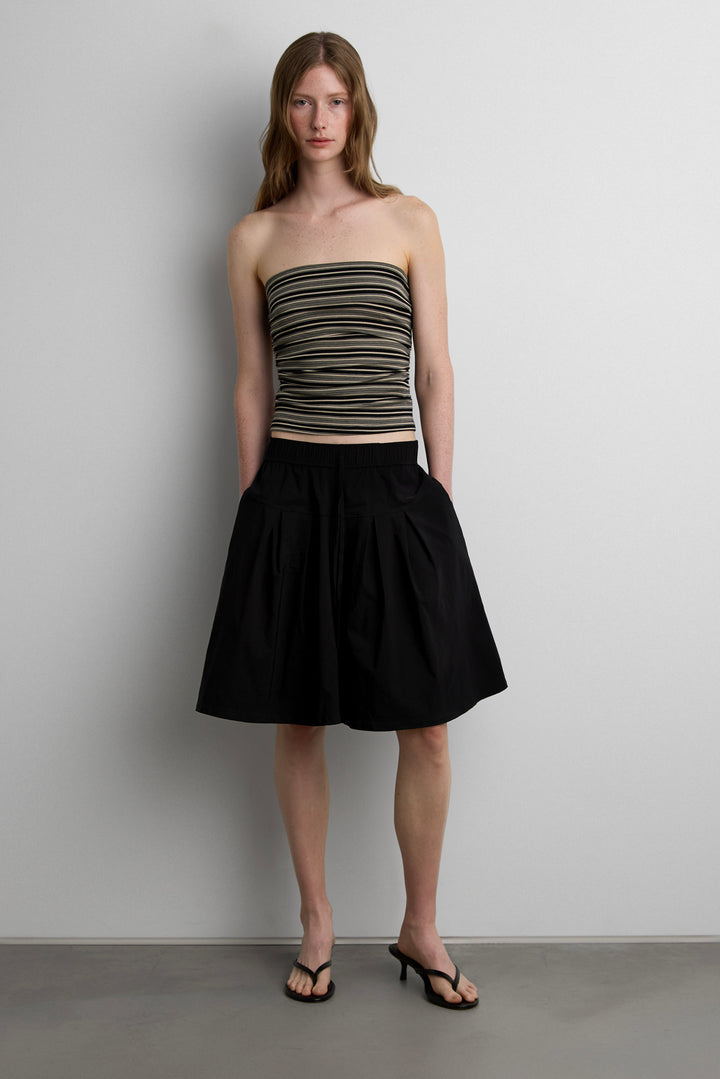 SIDE SHIRRED TUBE TOP in Black stripe — alternate angle
