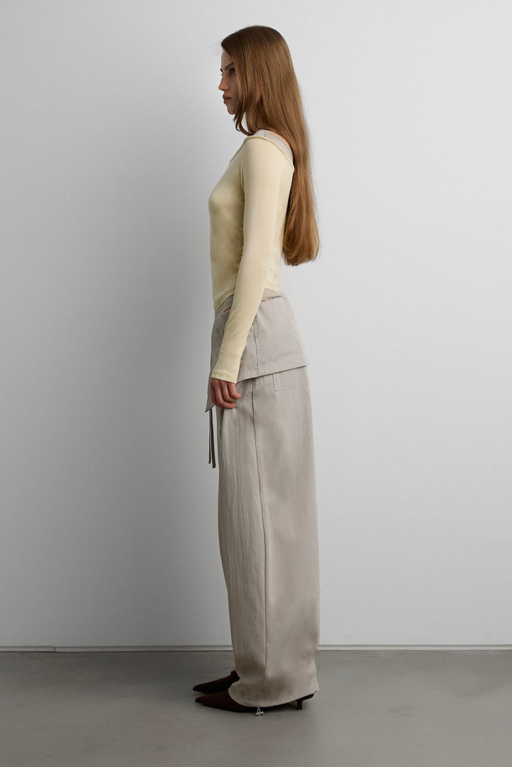 SHIRRED CONTRAST LAYER TOP in Light Khaki — alternate angle