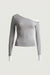 Asymmetrical layered neck long sleeve top in light grey wash — main image