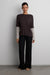 Striped long sleeve knit top in charcoal — main image