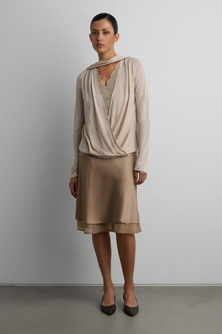 DRAPED LACE BLOUSE in Beige — alternate angle
