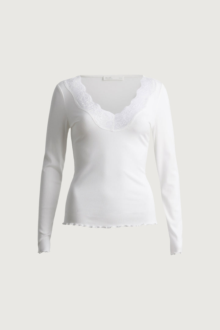 V-NECK LACE DETAIL TOP in Ivory — alternate angle