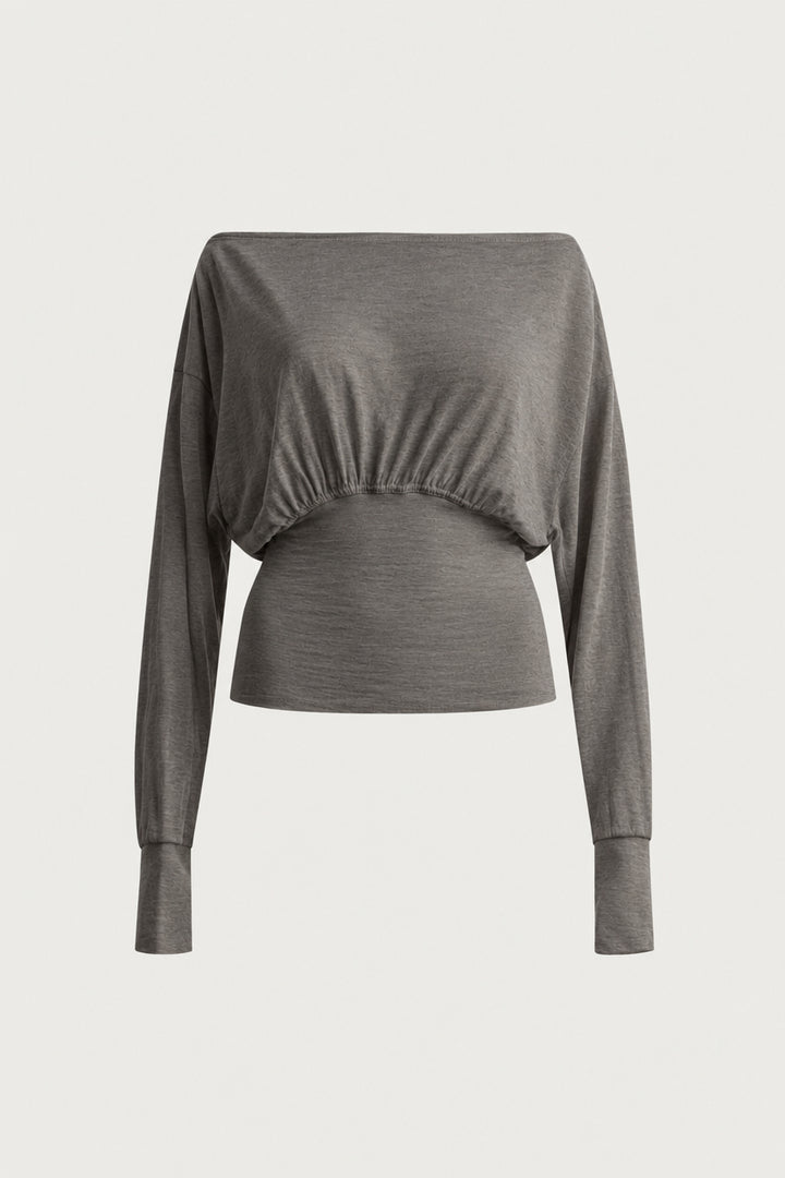 GATHERED WAIST LONG SLEEVE TOP in Gray — alternate angle