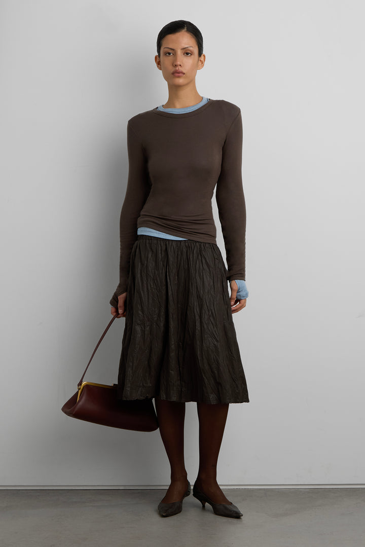 LONG SLEEVE KNIT T-SHIRT in Ash Brown — alternate angle