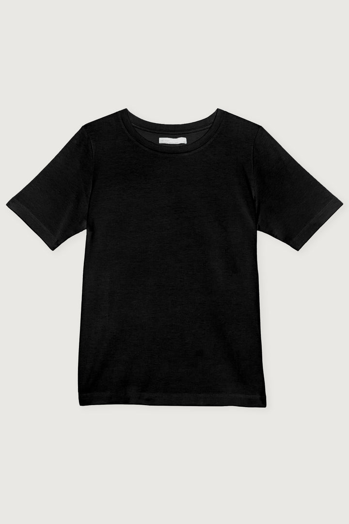 COTTON MODAL CREWNECK T-SHIRT in Black — alternate angle