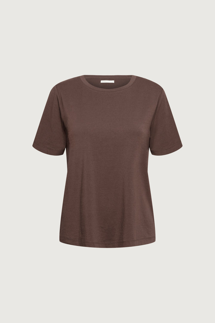 COTTON MODAL CREWNECK T-SHIRT in Brown Stone — alternate angle