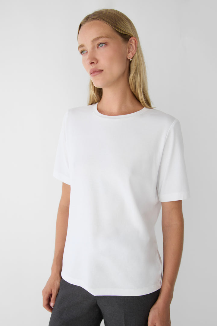 COTTON MODAL CREWNECK T-SHIRT in White — alternate angle
