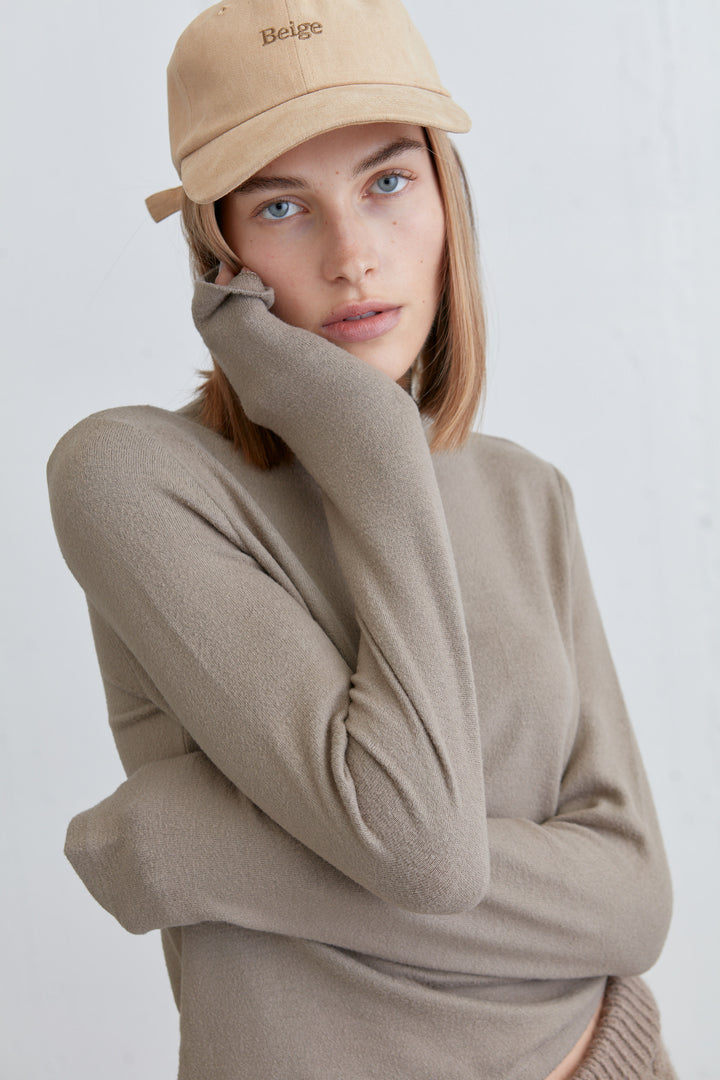 MOCKNECK LONG SLEEVE TOP in Taupe — alternate angle
